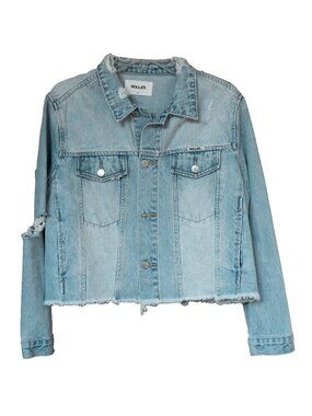 Rolla's Jean Jacket 100% Cotton Distressed Raw Hem Crop Boxy Long Sleeve Denim